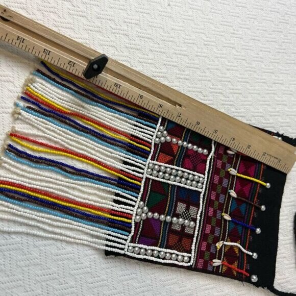 Vintage Handmade Seed Bead Purse Tapestry Cowrie Puka Shells Crossbody Bag - Picture 5 of 16